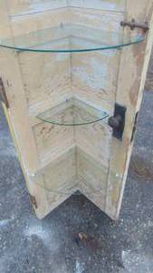 lot 115 image: Handcrafted Vintage Door Corner Shelf with Glass Shelfs