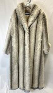 Vintage 1980s Monterey Fashions Full Length Faux Fur Cream Coat (Womens Size Small) in Excellent Condition