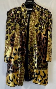 Vintage French Collizoni Sequin Leopard Design 34 Swing Coat (Womens Size Small) with 100% Pure Silk Lining in Excellent Condition