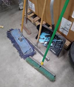 lot of rake, shovel, brooms
