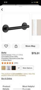 lot 3 image: Delta Contemporary 12 in x 1-14 in. Concealed Screw ADA-Compliant Decorative Grab Bar in atte Black ($75.51 Retail Value)