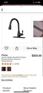 lot 16 image: Pfister Canton Single-Handle Pull-Down Sprayer Kitchen Faucet in Tuscan Bronze ($202 Retail Value)