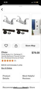 lot 31 image: Pfister Pfirst Series 4 in. Centerset 2-Handle Bathroom Faucet Combo Kit n Polished Chrome (2-Pack) ($79 Retail Value)