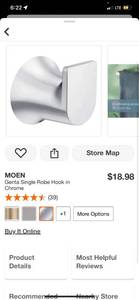 lot 33 image: MOEN Genta Single Robe Hook in Chrome($19 Retail Value)