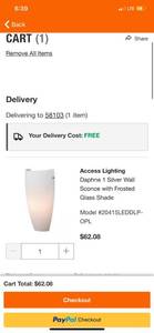 lot 36 image: Access Lighting Daphne 1 Silver Wall Sconce with Frosted Glass Shade (Valve Not Included) (62 Retail Value)