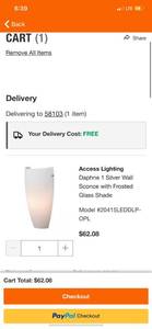 lot 39 image: Access Lighting Daphne 1 Silver Wall Sconce with Frosted Glass Shade (Valve Not Included) (62 Retail Value)