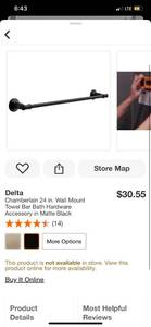 lot 41 image: Delta Chamberlain 24 in. Wall Mount Towel Bar Bath Hardware Accessory in Matte Black ($30 Retail Value)