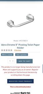 lot 50 image: Moen Idora MY3708CH Chrome 8 Pivoting Toilet Paper Holder ($45 Retail Value)