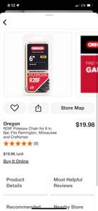 lot 52 image: Oregon R28F Polesaw Chain for 6 in. Bar, Fits Remington, Milwaukee and Craftsman ($20 Retail Value)