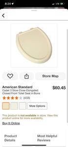 lot 55 image: American Standard Cadet 3 Slow Close Elongated Closed Front Toilet Seat in Bone ($60 Retail Value)