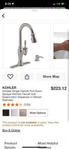 lot 56 image: KOHLER Arsdale Single-Handle Pull-Down Sprayer Kitchen Faucet with SoapLotion Dispenser in Vibrant Stainless ($223 Retail Value) - MISSING THE SOAP DISPENSER