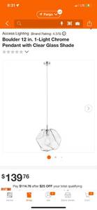 lot 58 image: Access Lighting Boulder 12 in. 1-Light Chrome Pendant with Clear Glass Shade ($140 Retail Value)