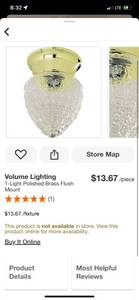 lot 59 image: Volume Lighting 1-Light Polished Brass Flush Mount ($13 Retail Value)
