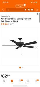 lot 60 image: FANIMATION Aire Decor 52 in. Ceiling Fan with Pull Chain in Black ($82 Retail Value)