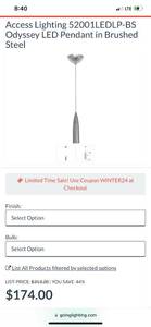 lot 61 image: Access Lighting 52001LEDLP-BS Odyssey LED Pendant in Brushed Steel ($174 Retail Value)