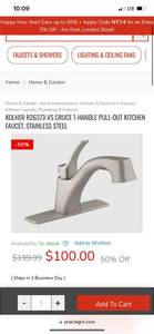 lot 62 image: KOLHER R26373-VS CRUCE 1-HANDLE PULL-OUT KITCHEN FAUCET, STAINLESS STEEL ($100 Retail Value)