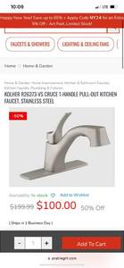 lot 64 image: KOLHER R26373-VS CRUCE 1-HANDLE PULL-OUT KITCHEN FAUCET, STAINLESS STEEL ($100 Retail Value)