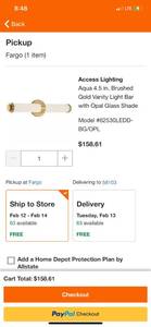 lot 65 image: Access Lighting Aqua 4.5 in. Brushed Gold Vanity Light Bar with Opal Glass Shade ($159 Retail Value)