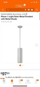 lot 66 image: Access Lighting Pilson 1-Light Satin Metal Pendant with Metal Shade ($97 Retail Value)