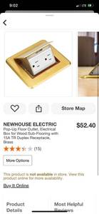 lot 70 image: NEWHOUSE ELECTRIC Pop-Up Floor Outlet, Electrical Box for Wood Sub-Flooring with 15A TR Duplex Receptacle, Brass ($52 Retail Value)