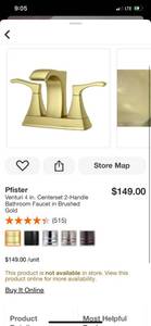 lot 72 image: Pfister Venturi 4 in. Centerset 2-Handle Bathroom Faucet in Brushed Gold ($149 Retail Value)