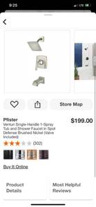 lot 77 image: Pfister Venturi Single-Handle 1-Spray Tub and Shower Faucet in Spot Defense Brushed Nickel (Valve Included) ($199 Retail Value)