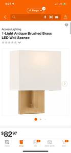 lot 79 image: Access Lighting 1-Light Antique Brushed Brass LED Wall Sconce ($83 Retail Value)