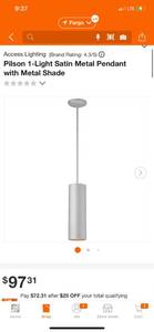 lot 83 image: Access Lighting Pilson 1-Light Satin Metal Pendant with Metal Shade ($97 Retail Value)