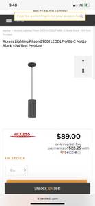 lot 84 image: Access Lighting 29001LEDDLP-MBL-C LED Pendant in Matte Black ($89 Retail Value)