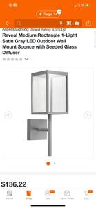 lot 86 image: Access Lighting Reveal Medium Rectangle 1-Light Satin Gray LED Outdoor Wall Mount Sconce with Seeded Glass Diffuser ($136 Retail Value)