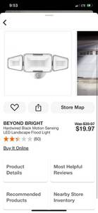 lot 91 image: BEYOND BRIGHT Hardwired Black Motion Sensing LED Landscape Flood Light ($20 Retail Value)