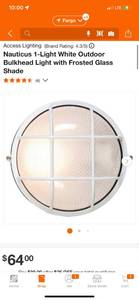 lot 93 image: Access Lighting Nauticus 1-Light White Outdoor Bulkhead Light with Frosted Glass Shade ($64 Retail Value)