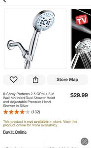 lot 114 image: 8-Spray Patterns 2.5 GPM 4.5 in. Wall Mounted Dual Shower Head and Adjustable Pressure Hand Shower in Silver ($30 Retail Value)