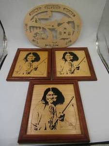 lot 29 image: Lot of Vintage Wood Cut Out pieces 3 Native American. 1 Home Sweet Home.