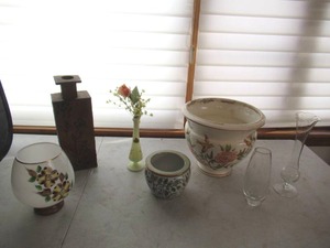 lot 57 image: Vintage Lot of Misc. Vases & Flower Pots. 1- Fenton. Cottage Core. Farmhouse. 