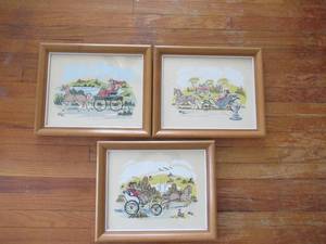 lot 65 image: Lot of 3 Vintage Framed Art pieces
