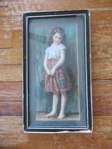 lot 68 image: Charming Vintage Antique framed Art of young girl. Granny Cottage Core. Farmhouse. 