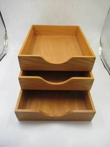 lot 70 image: Lot of 3 Nice Wood Office Trays  Organizers.