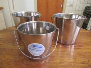 lot 125 image: Lot of 3 Jor Vet Stainless Steel PailsBowls. Nice Farmhouse.