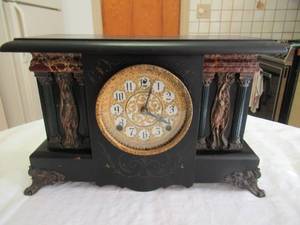 lot 133 image: Antique Mantel Clock. Granny Cottage Core. Farmhouse. 
