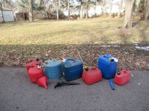 lot 203 image: Lot of Gas Cans & Funnels
