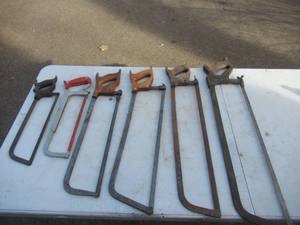 lot 207 image: Lot of Vintage Saws hack Saws, Meat Saws