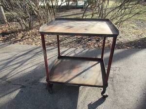 lot 212 image: Charming Vintage Metal Rolling Work Cart. Cottage Core. Farmhouse. 