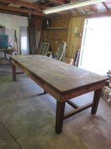lot 241 image: Vintage Heavy Duty Shop Work Table. 8Ft. Farmhouse