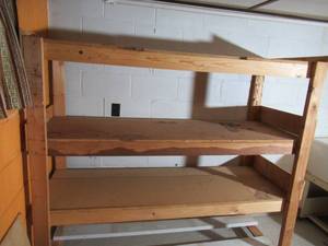 lot 310 image: Wood Storage Shelf on Casters.  73 W x 27 D x 66 Ht.