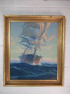 lot 318 image: Vintage Framed Art. Image of a Clipper Ship by J Duncan Gleason.