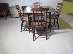 lot 332 image: Vintage Drop Leaf Table and 4 Chairs with stenciled details. Cottage Core. Farmhouse. 