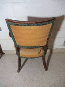 lot 333 image: Vintage Wood Framed Open Arm Upholstered Accent Occasional Chair.