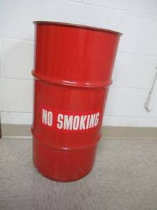 lot 336 image: Vintage 20 Gallon Steel Barrel. Red.