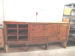 lot 343 image: Large Work Bench with drawers and cubby shelves. (Contents in drawers are not included in this lot).